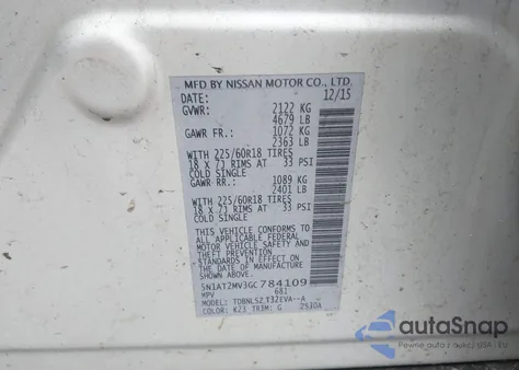 2016 Nissan Rogue Sl from USA, damaged, VIN 5N1AT2MV3GC784109